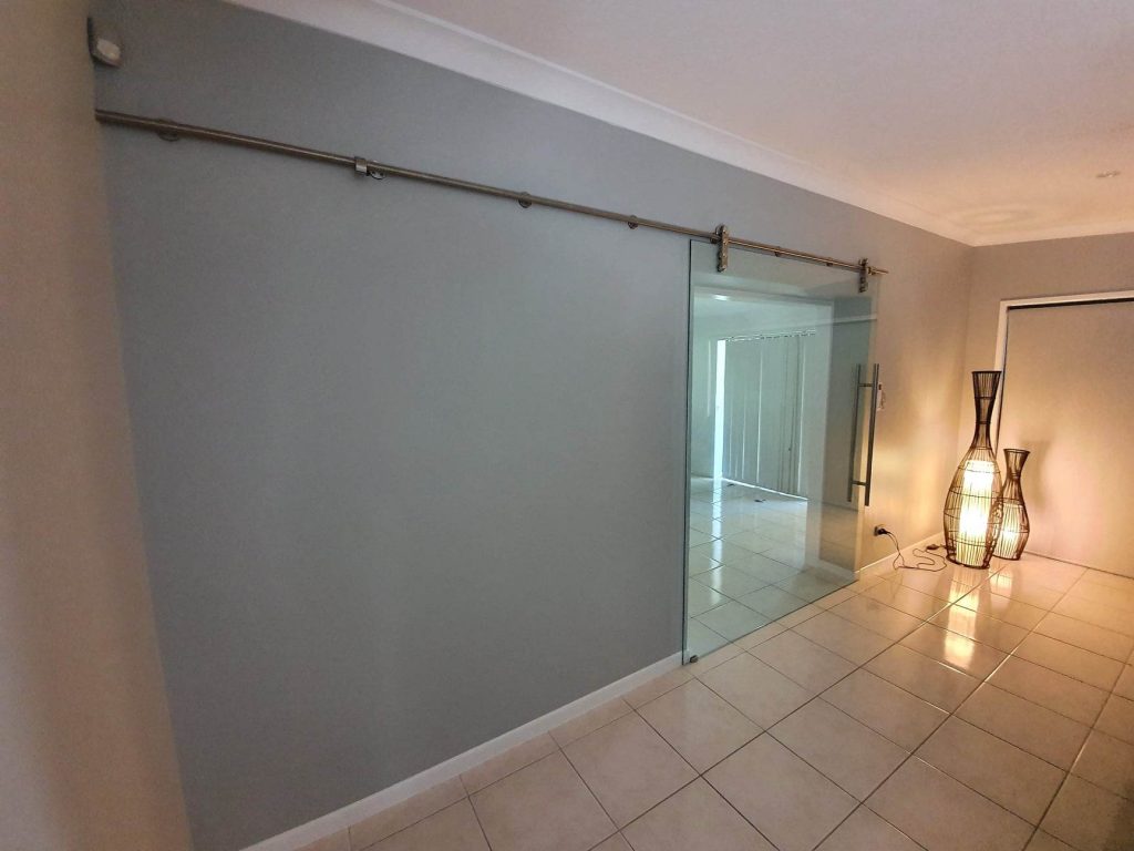 Glass sliding door in house